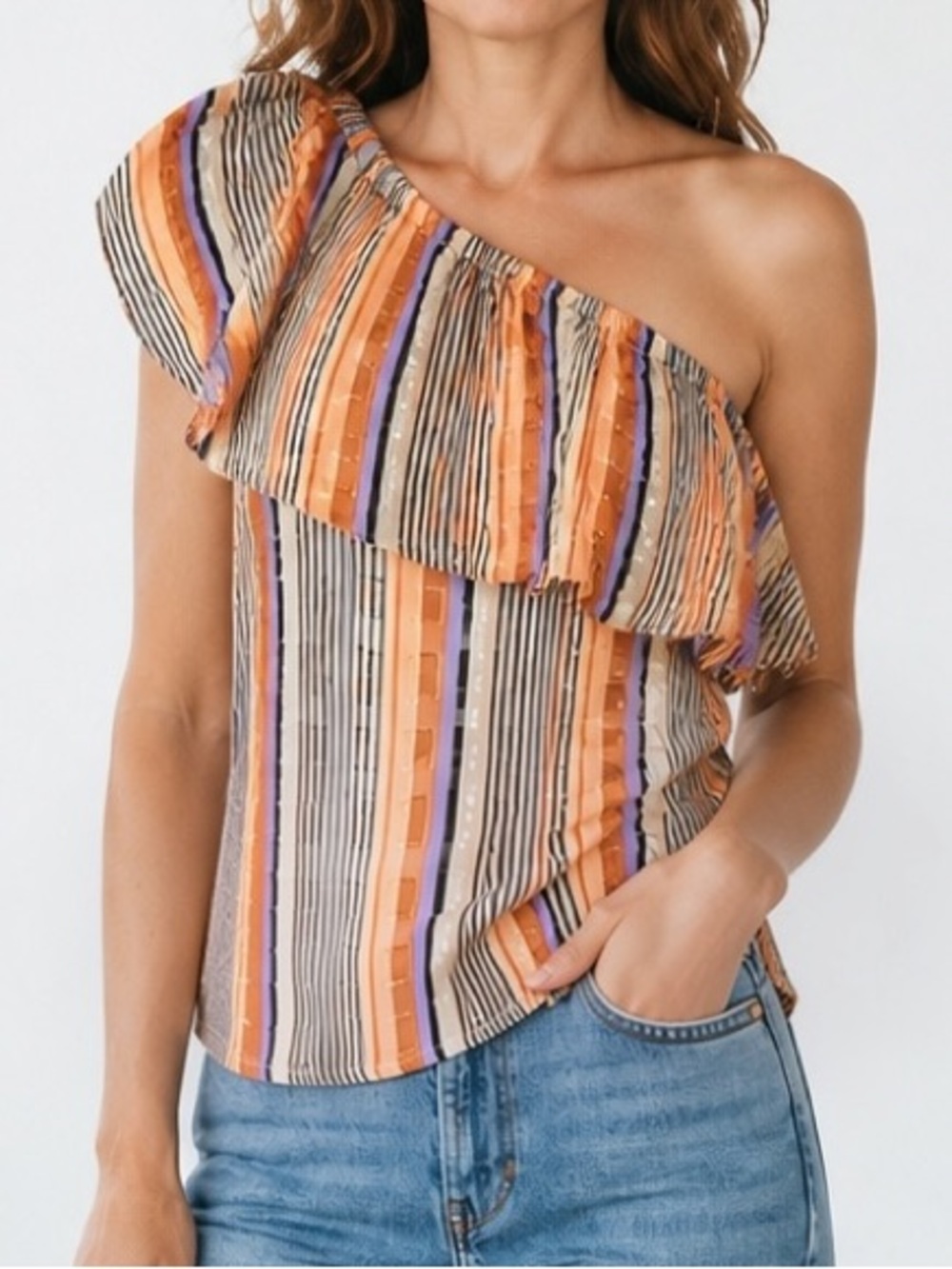 Second Female Striped One-Shoulder Blouse